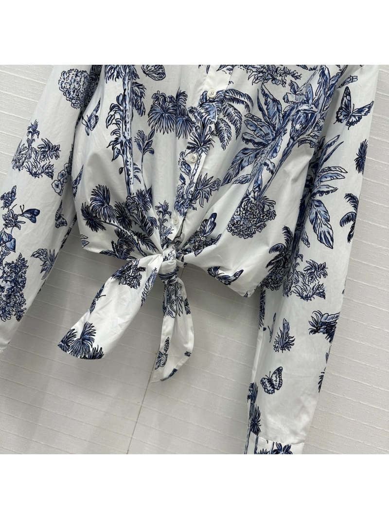 Dior Exclusive Limited-Edition 25SS Palms Toile de Jouy Jungle Print Tie-Front Shirt