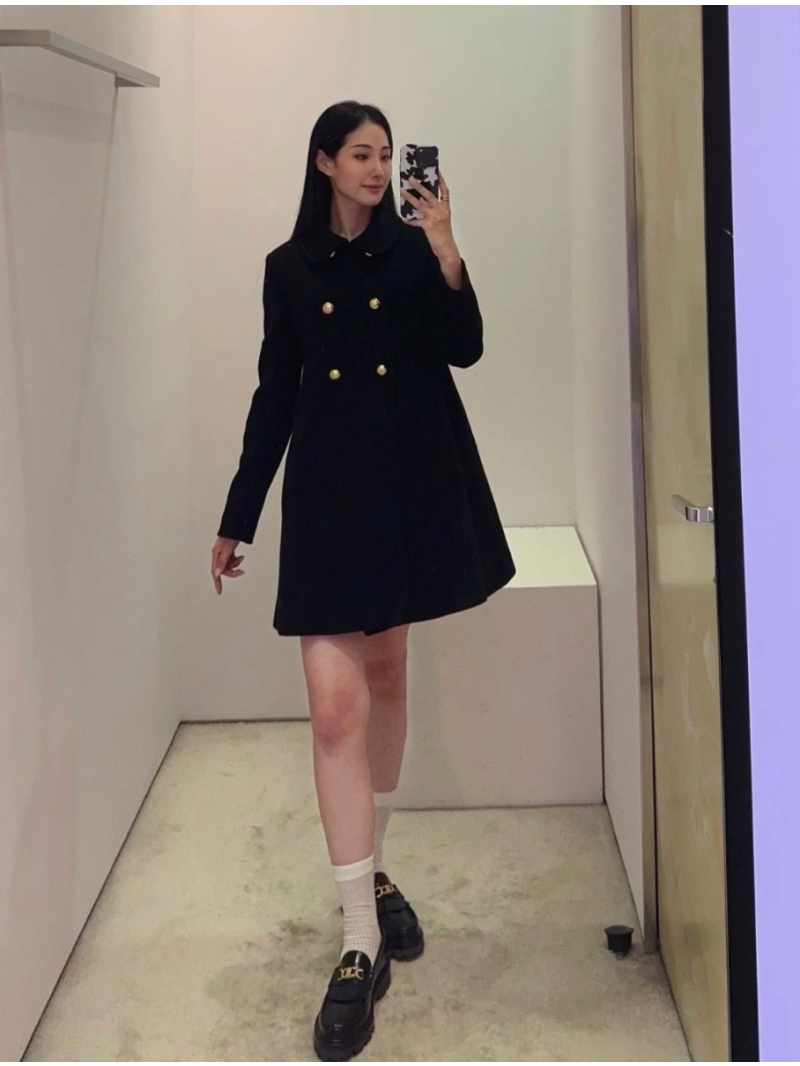 Celine 2024 Double-Breasted A-Line Wool Coat with Peter Pan Collar