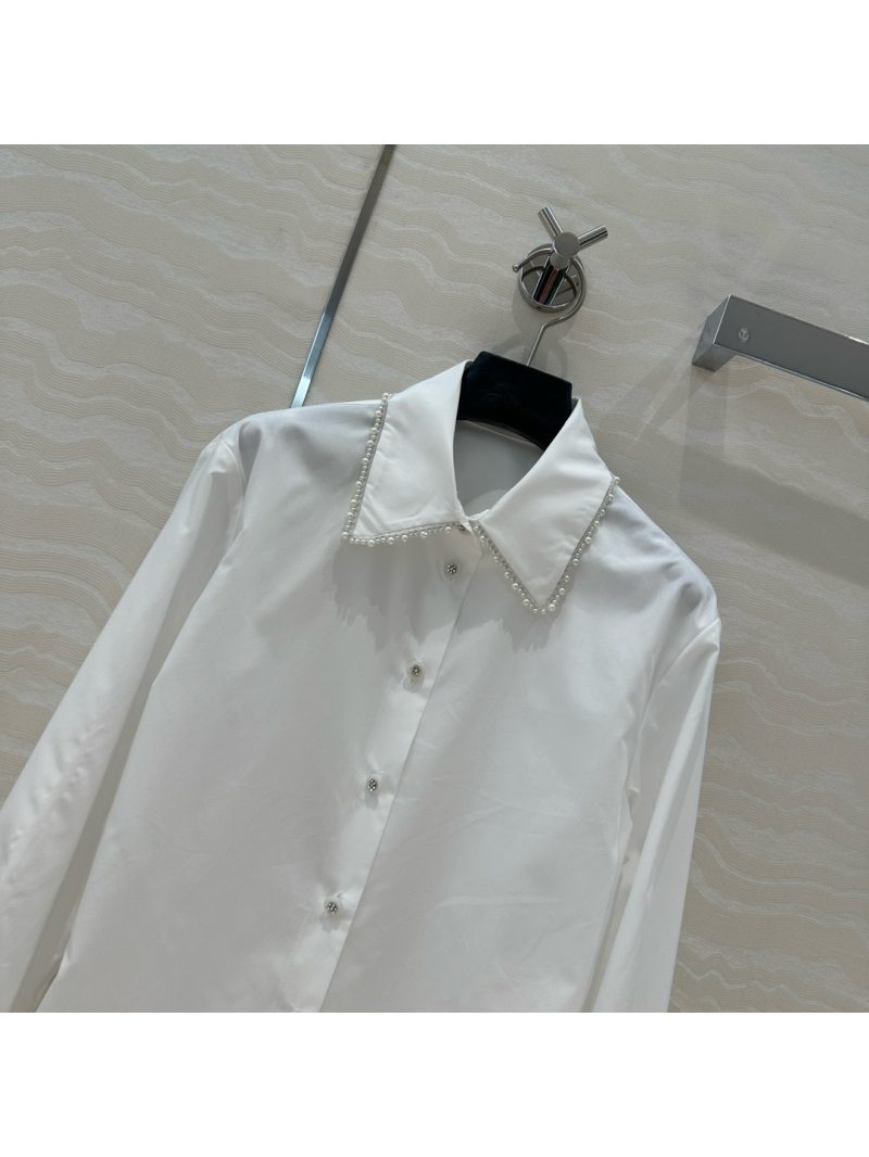 Chanel French Palace-Style Pearl-Trimmed Cotton Shirt