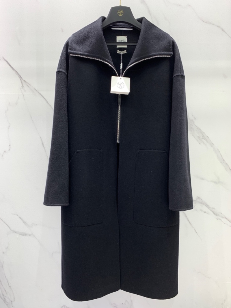 Hermes INSPIRED Imported Genuine Cashmere Coat with Zipper Black