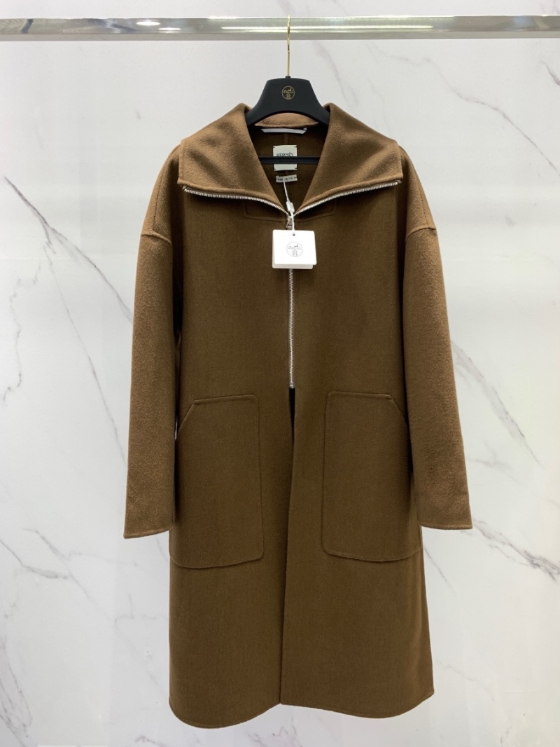Hermes INSPIRED Imported Genuine Cashmere Coat with Zipper Brown