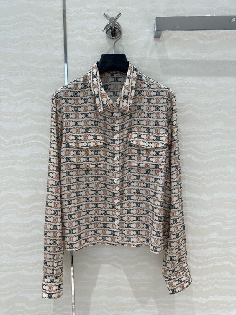 Celine Triomphe Printed 100% Silk Twill Shirt
