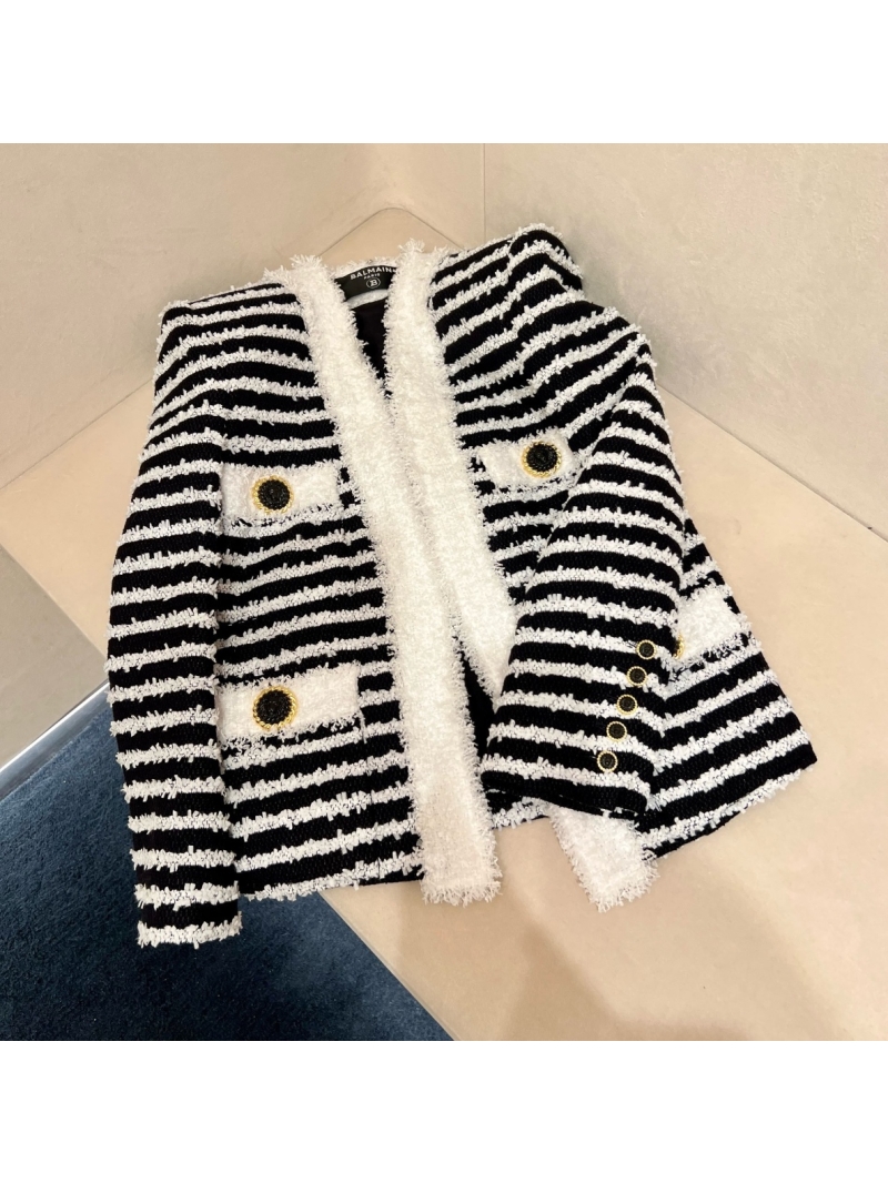 Balmain Striped Knit Cardigan with Gold-Tone Buttons