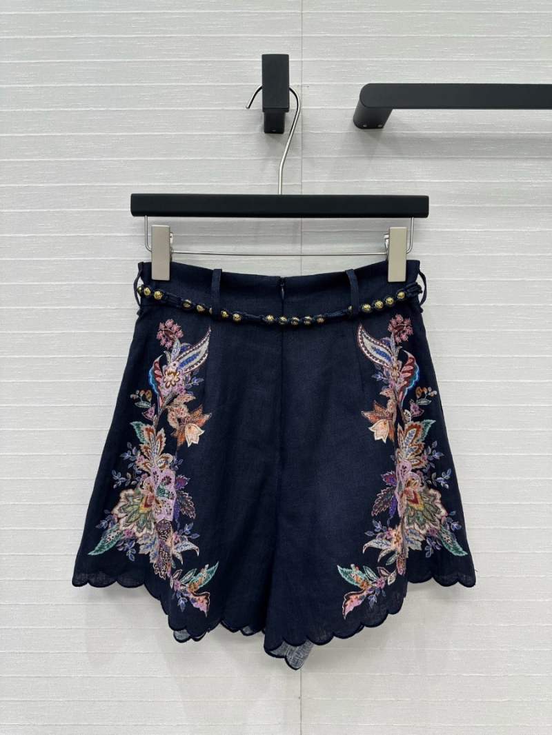 Zimmermann Exclusive Limited-Edition 25SS Navy Paisley Linen Embroidered Shorts