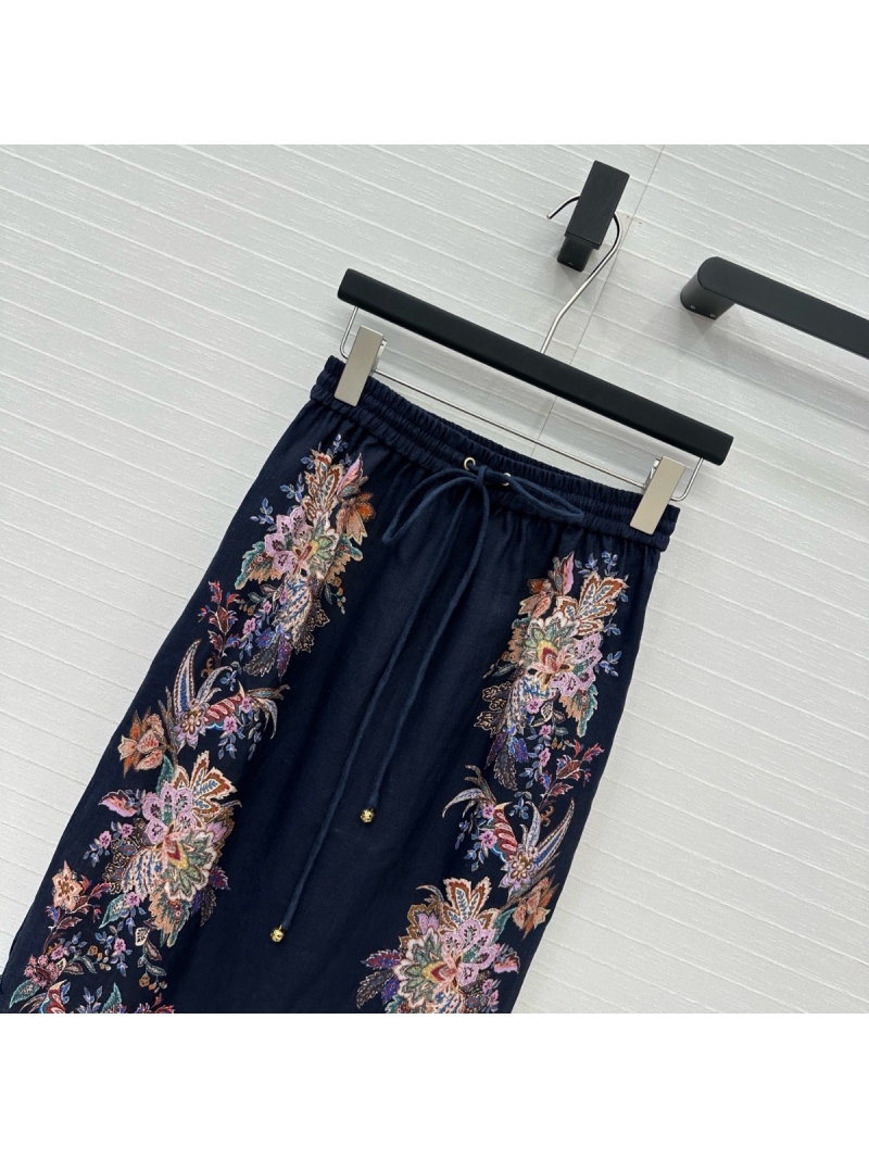 Zimmermann Exclusive Limited-Edition Navy Paisley Linen Scalloped Midi Skirt