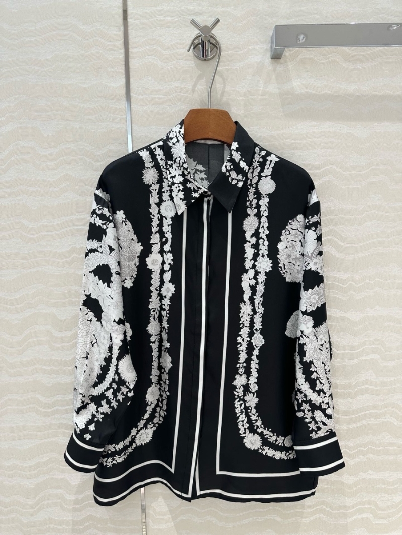 Hermes 2025 Early Spring Brides de Gala en Fleurs Silk Shirt Black