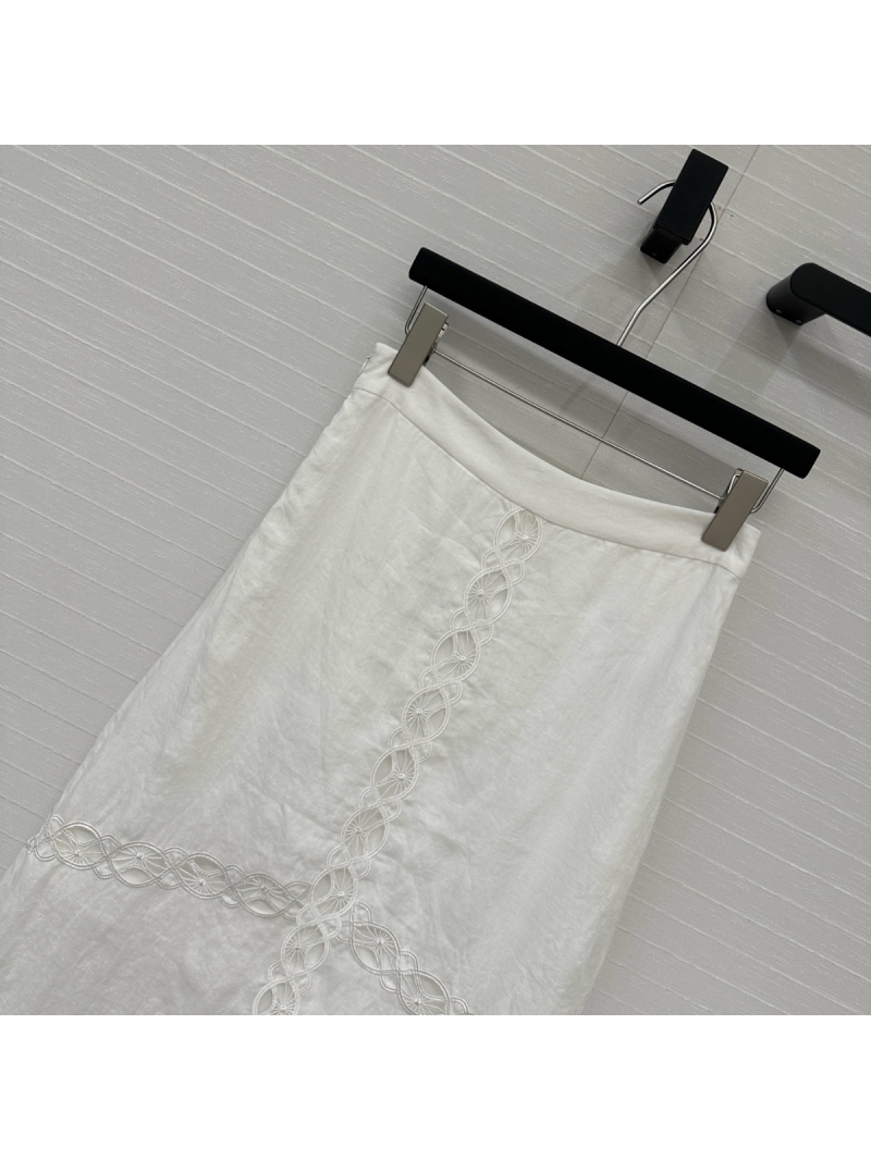 Chloe French Romantic Embroidered Linen Midi Skirt
