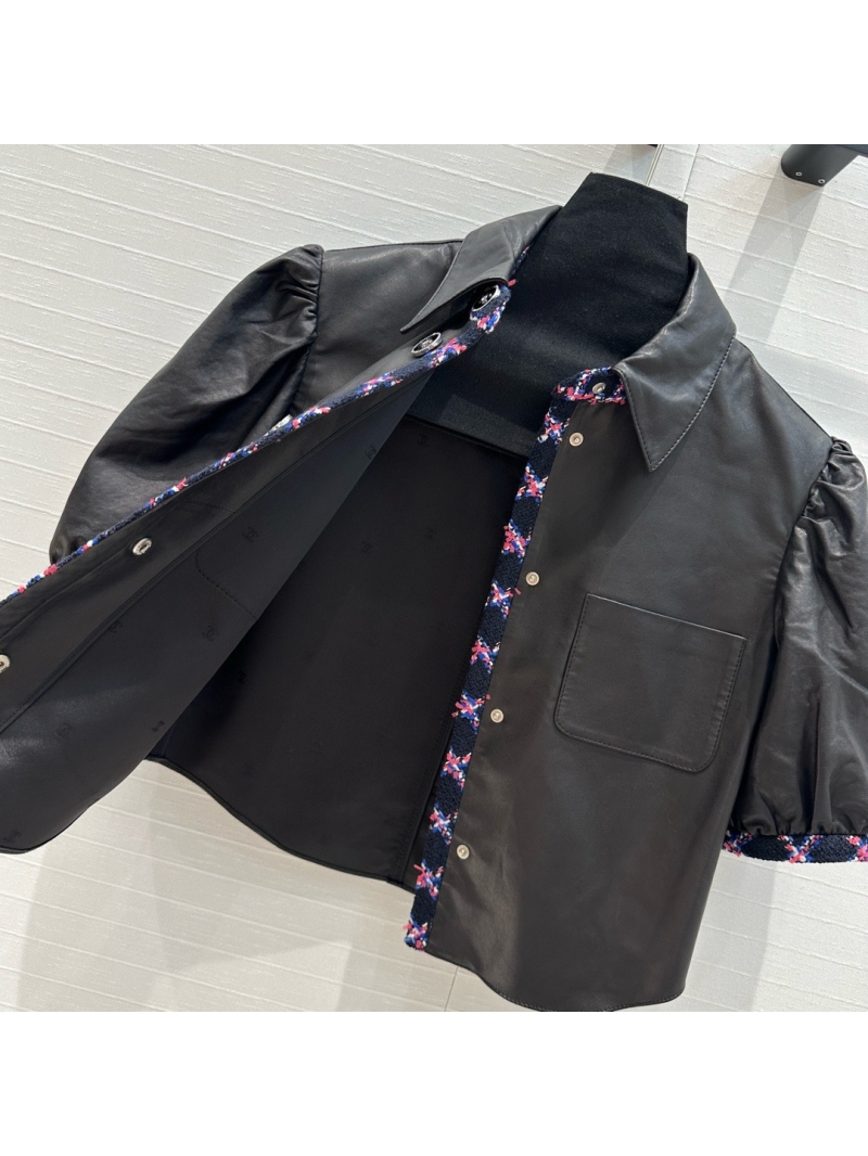 Chanel 24P Limited Edition Puff Sleeve Sheepskin Leather Cropeed Jacket