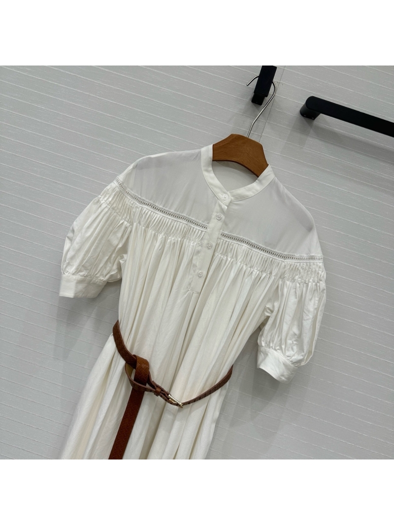 chloe 25SS French Embroidered Cotton-Linen Maxi Dress