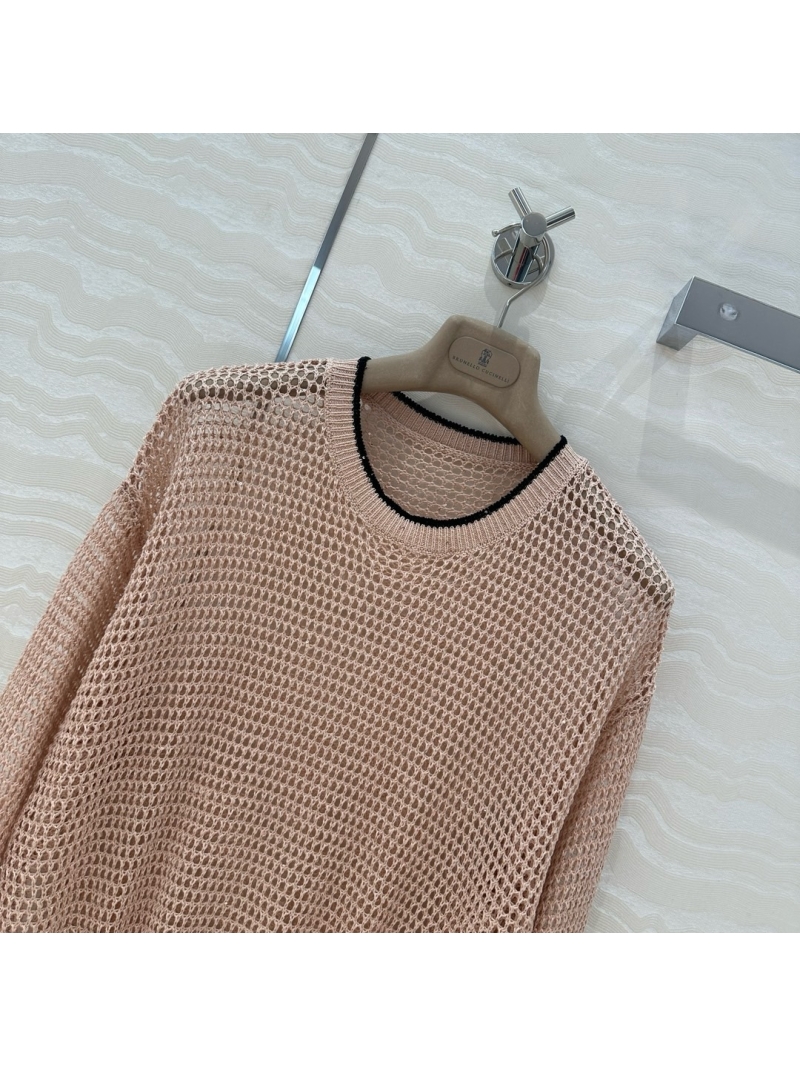 Brunello Cucinelli Italian Aesthetic Sequin Open-Knit Sweater