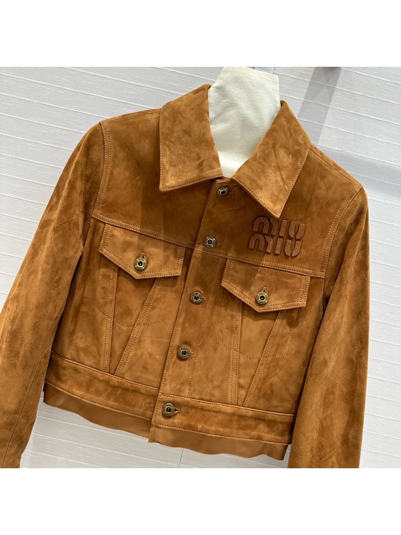 Miu Miu SS24 Vintage Suede Cropped Biker Jacket