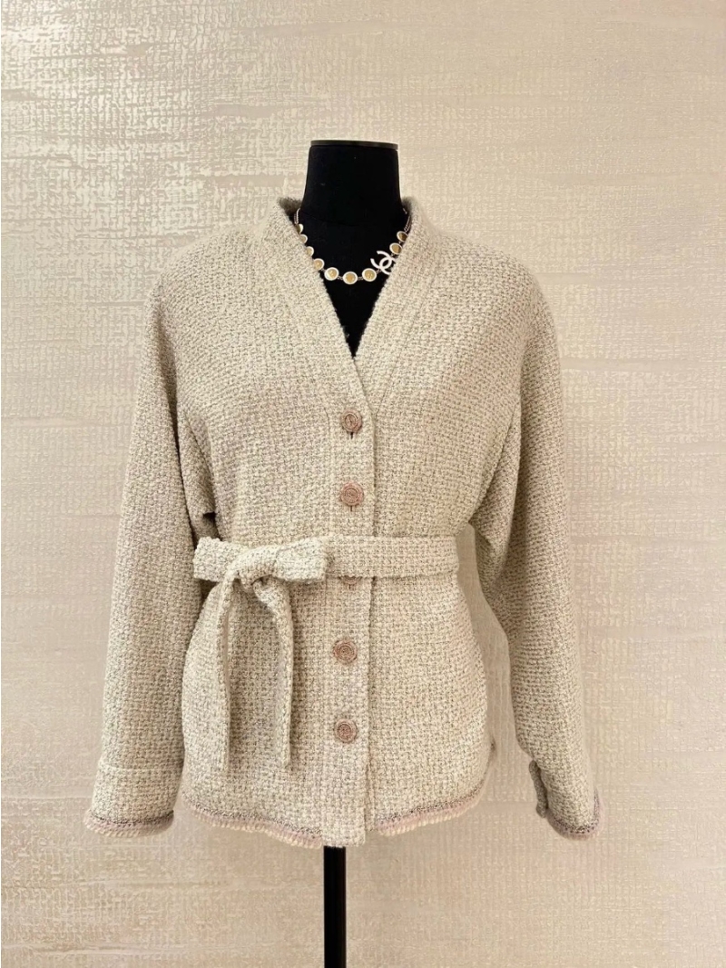 Chanel V-Neck Belted Tweed Jacket