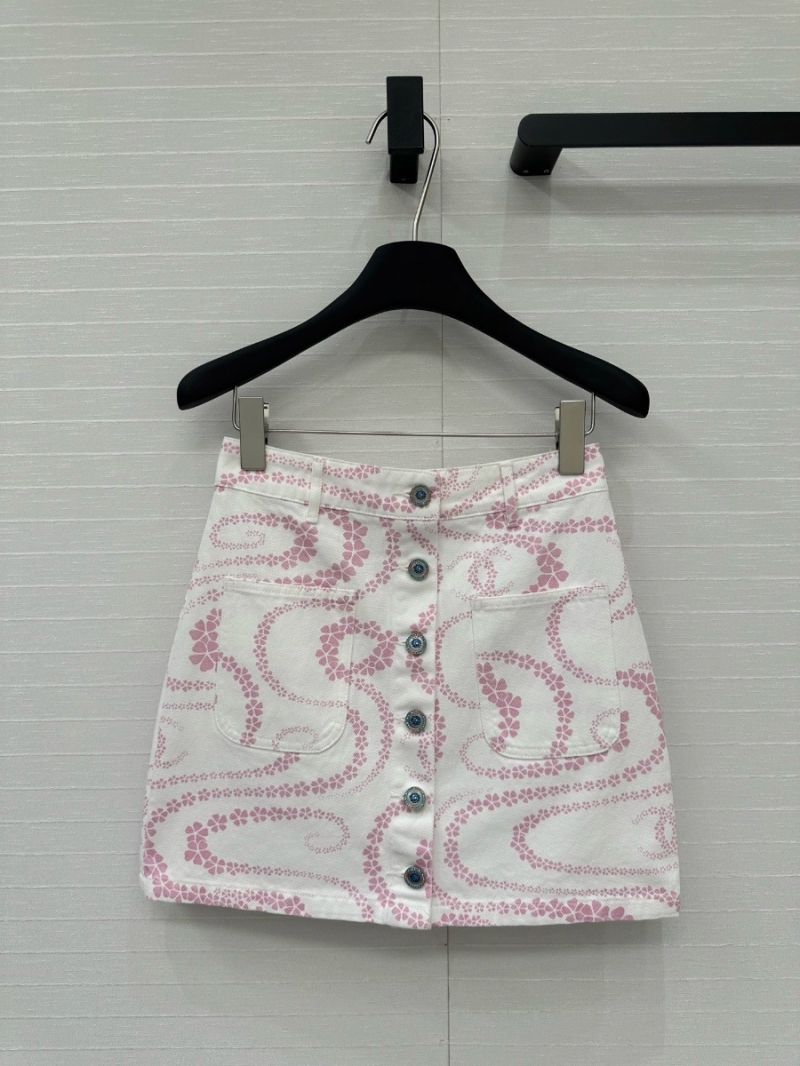Chanel Coco Beach “Serpentine Totem” Petal Wave Print Denim Button-Front Mini Skirt