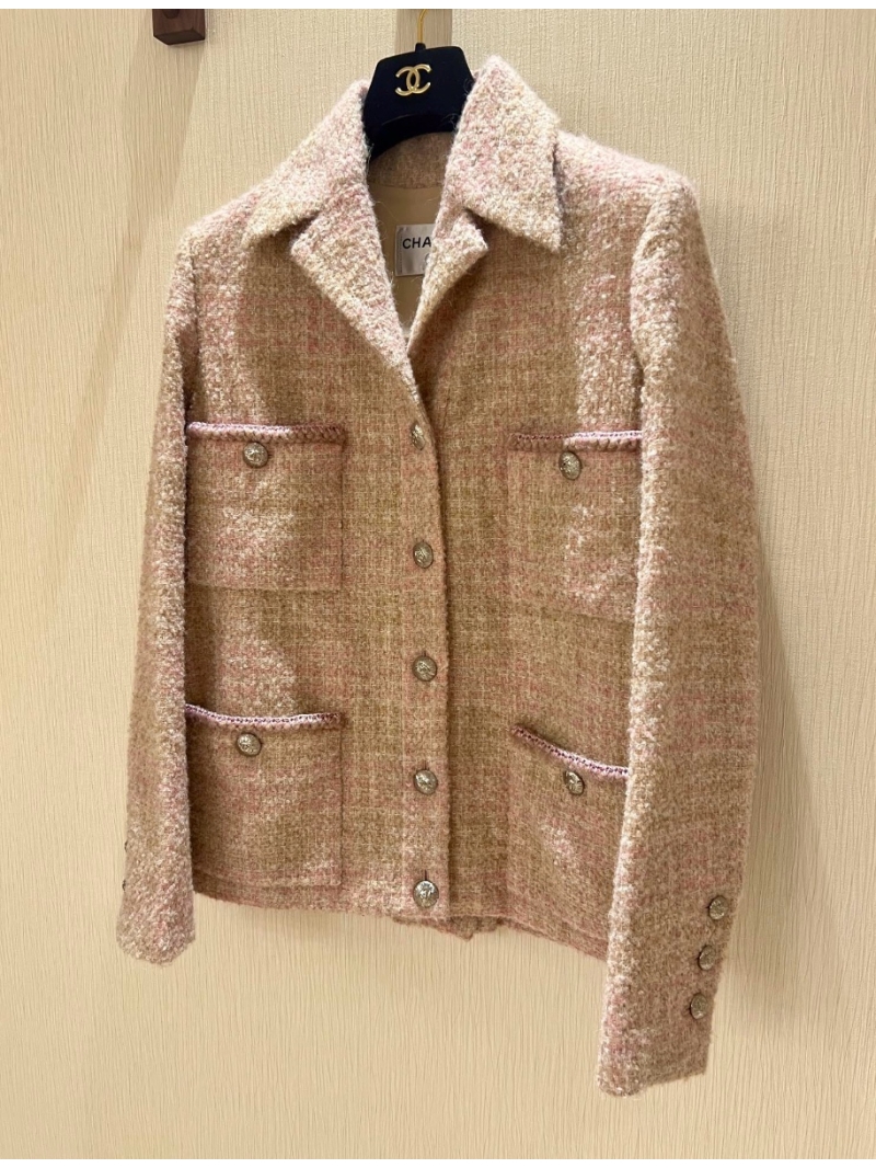 Chanel Pink Tweed Blazer with Metallic Threading