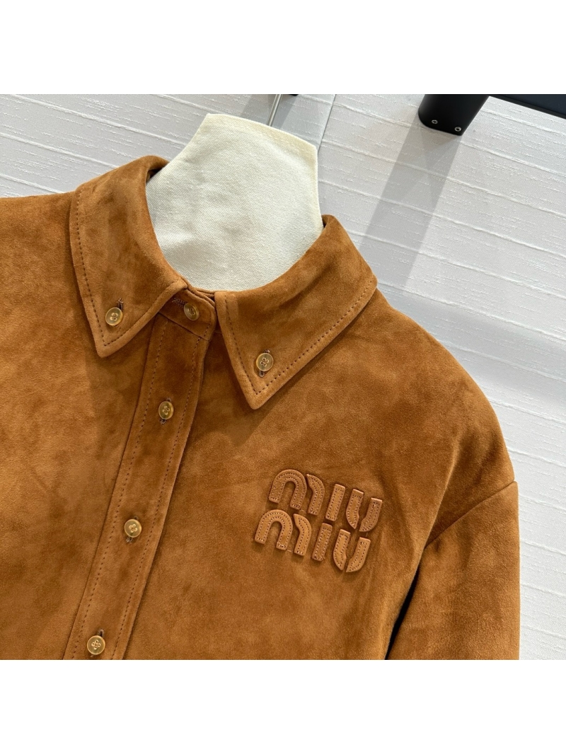 Miu Miu SS24 Vintage Golden Brown Suede Shirt Jacket