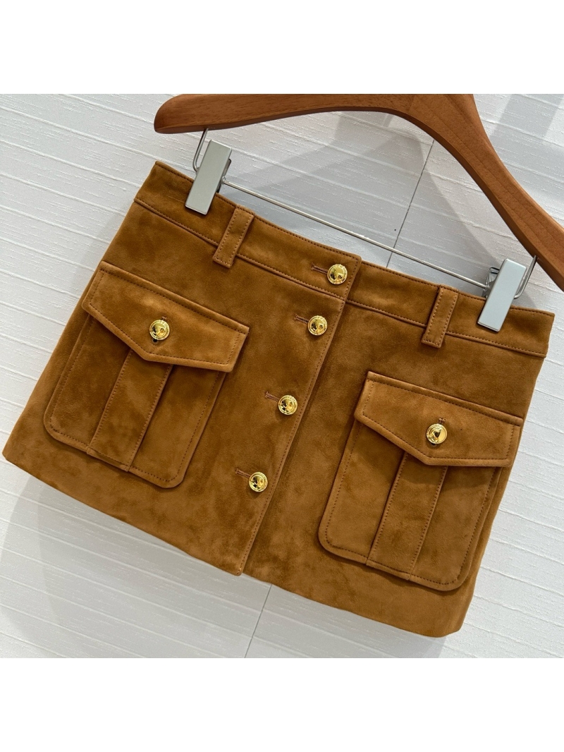 Miu Miu 24P Vintage Golden Brown Suede Mini Skirt