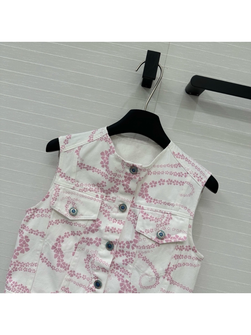Chanel Coco Beach “Serpentine Totem” Petal Wave Print Denim Vest