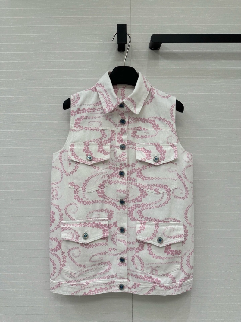 Chanel Coco Beach “Serpentine Totem” Petal Wave Print Denim Vest Jacket Pink