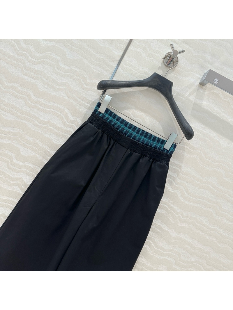 Loewe Premium Wide-Leg Straight Pants with Layered Elastic Waistband Black