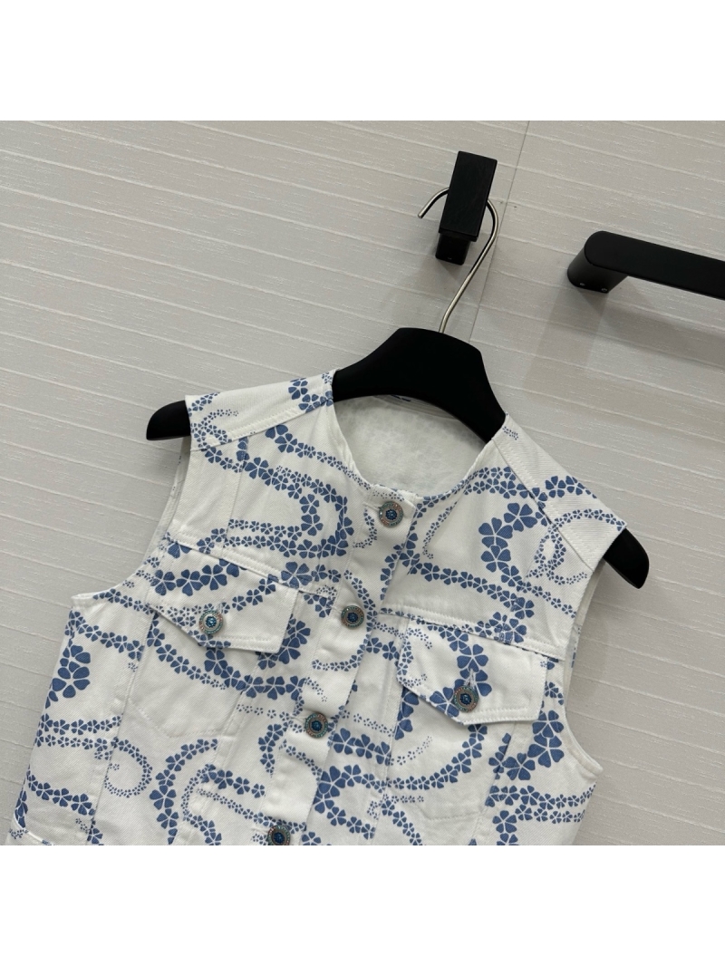 Chanel Coco Beach “Serpentine Totem” Petal Wave Print Denim Vest Blue