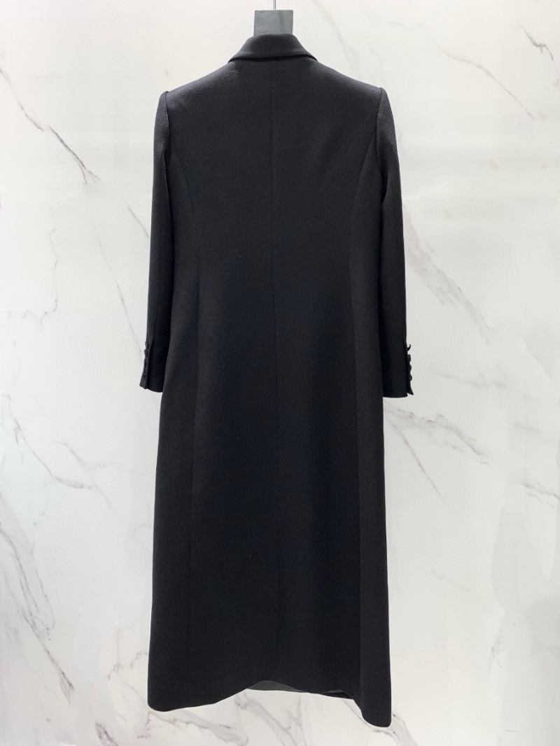 SAINT LAURENT YSL Long Wool Coat with Satin Lapels