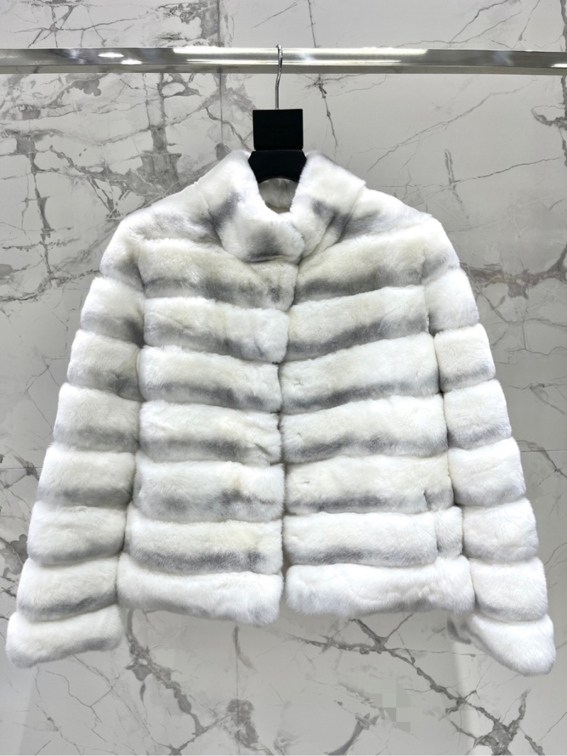 SAINT LAURENT Totoro-Gray Rex Rabbit Fur Jacket. 1