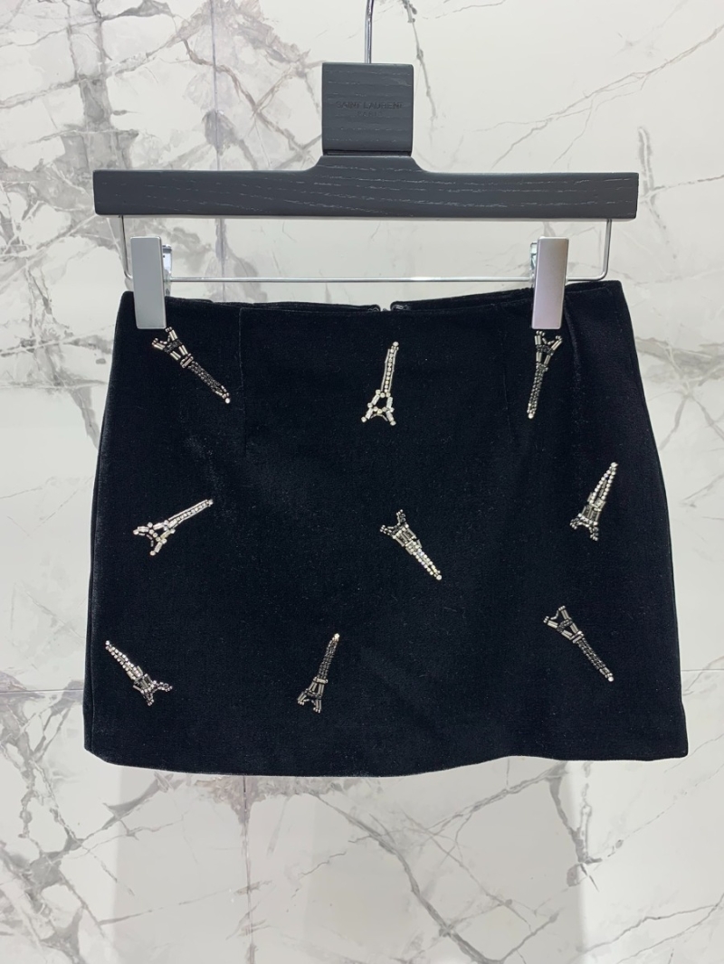 SAINT LAURENT Handcrafted Swarovski Crystal Velvet Skirt