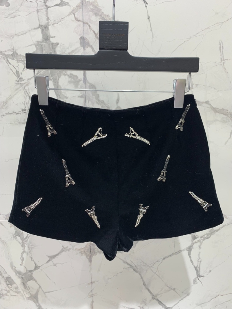 SAINT LAURENT Handcrafted Velvet Shorts with Swarovski Crystals