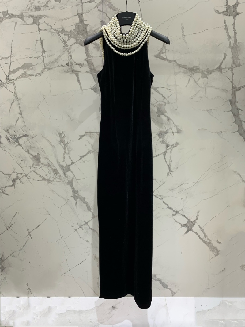 Balmain Handcrafted Pearl String Evening Gown