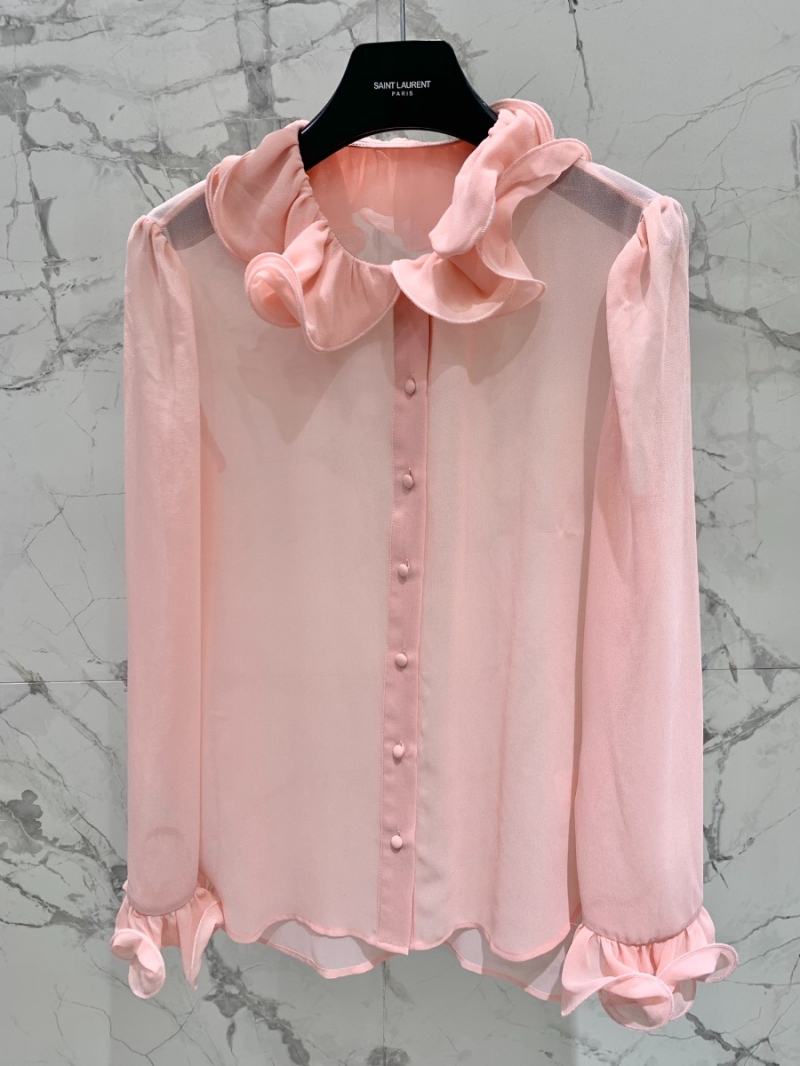 YSL Saint Laurent Floral Ruffle Blouse: Embrace Spring's Elegance Pink
