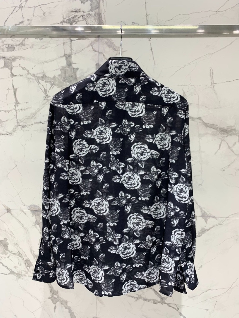 SAINT LAURENT 2024 Rose Print Silk Shirt in Monochrome