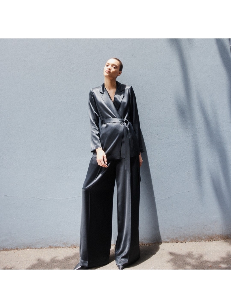 SAINT LAURENT Acetate Satin Tailored Suit Black