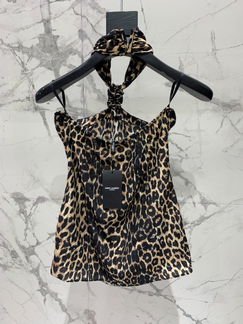 SAINT LAURENT Custom Heavyweight Silk Leopard Print Top