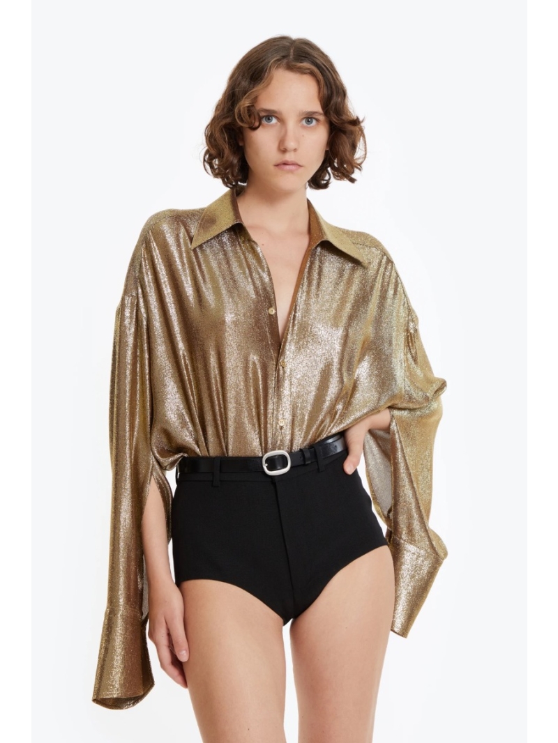 Valentino Metallic Gold Bodysuit Blouse