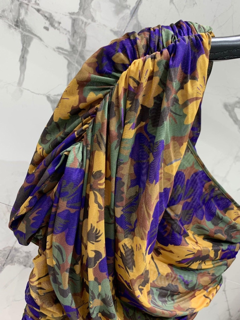 Saint Laurent YSL Single-Shoulder Floral Dress