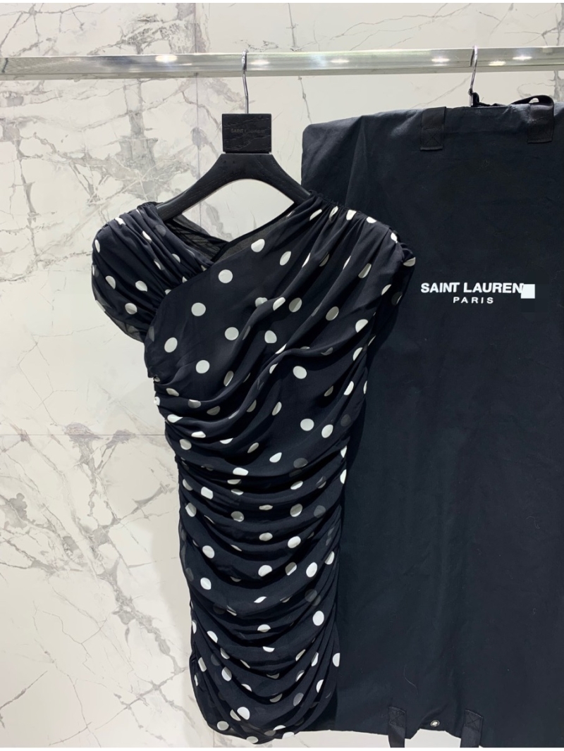 YSL Saint Laurent Polka Dot Pleated Georgette Dress – Summer Romance Edition