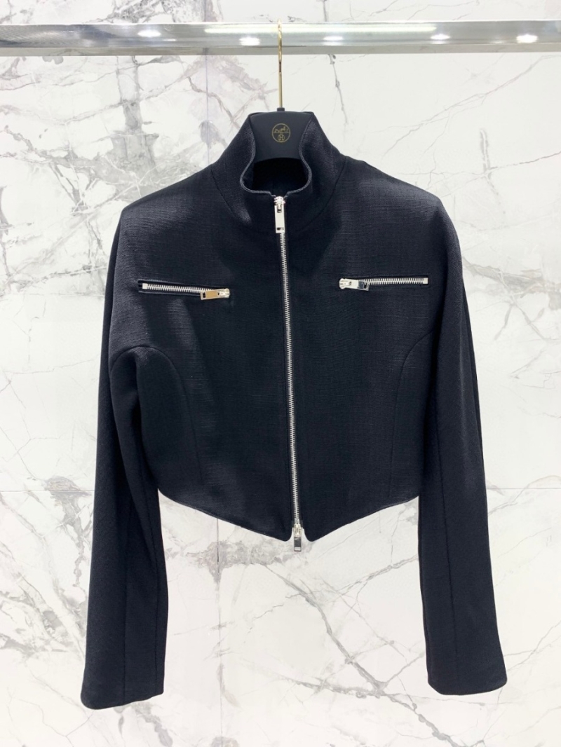 Saint Laurent 2024 Spring/Summer Collection Chic Acetate Hemp Zip-Up Top in Monochrome. Black