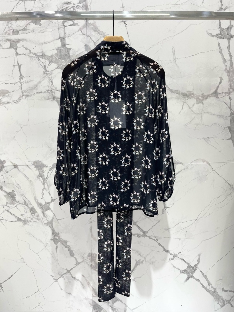 MAXMARA SS24 Long-Tie Neck Design Mulberry Silk Printed Shirt