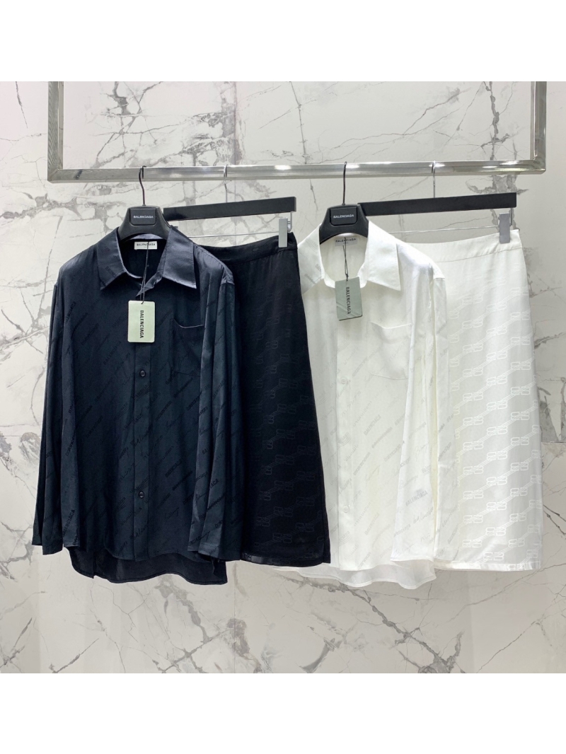 BALENCIAGA Paris 2024 New Satin Jacquard Logo Shirt white