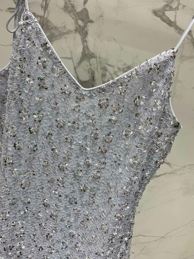 YSL Saint Laurent Sequin Camisole Dress with Acetate Crinkle Trim