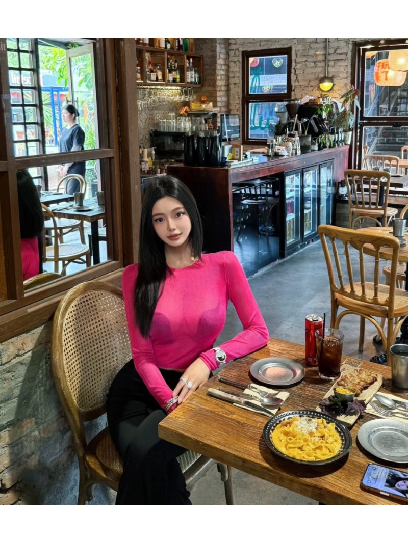 Saint Laurent YSL Luxe Rose Red Knitted Sweater - Natural Fiber Elegance