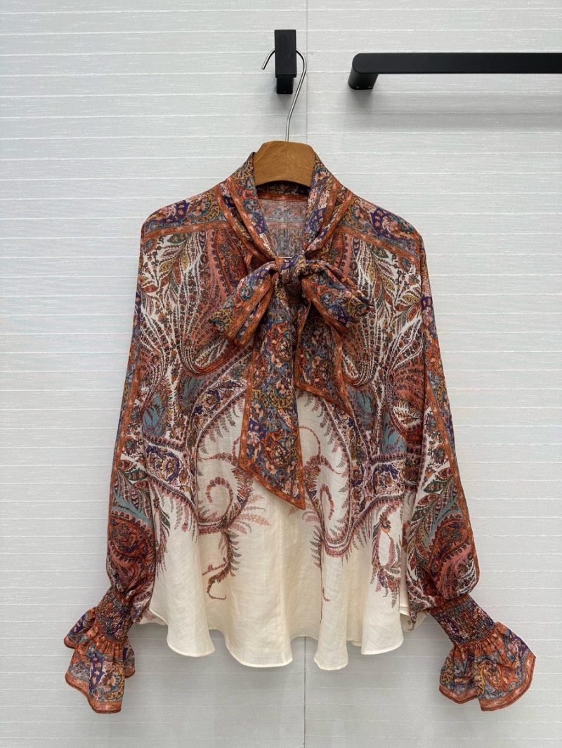 Zimmermann Exclusive Limited-Edition Cream Paisley Tie-Neck Cape Sleeve Shirt