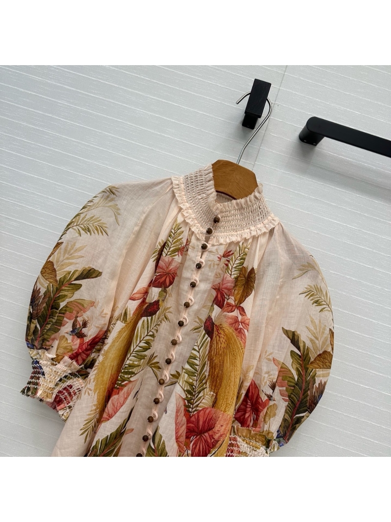 Zimmermann Exclusive Limited-Edition Palm & Phoenix Print Puff Sleeve Shirt