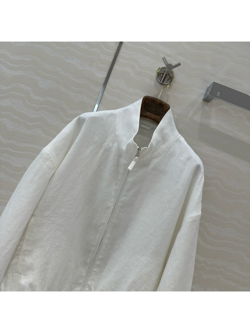 Loro Piana 2025 Early Spring Linen Bomber Jacket White