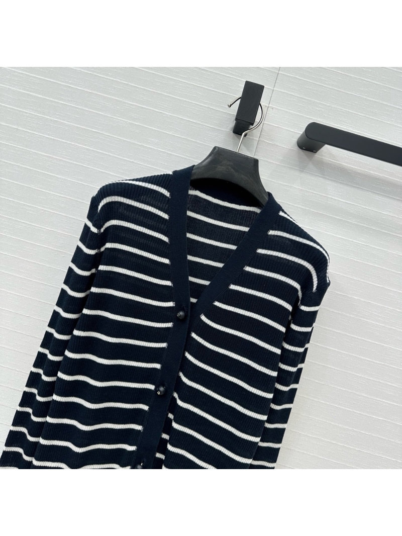 Dior 25SS Contrast Stripe Ultra-Thin Linen Knit Cardigan black