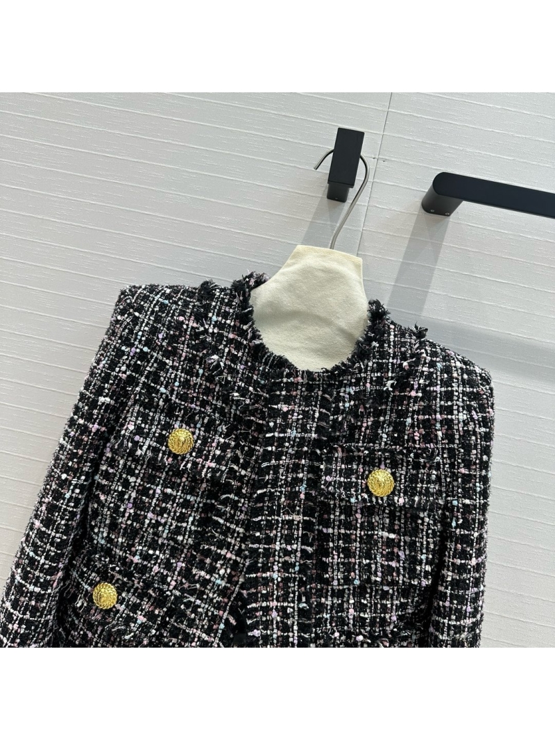 Balmain Modern Cardigan Tweed Jacket with Fringe and Gold Button Details