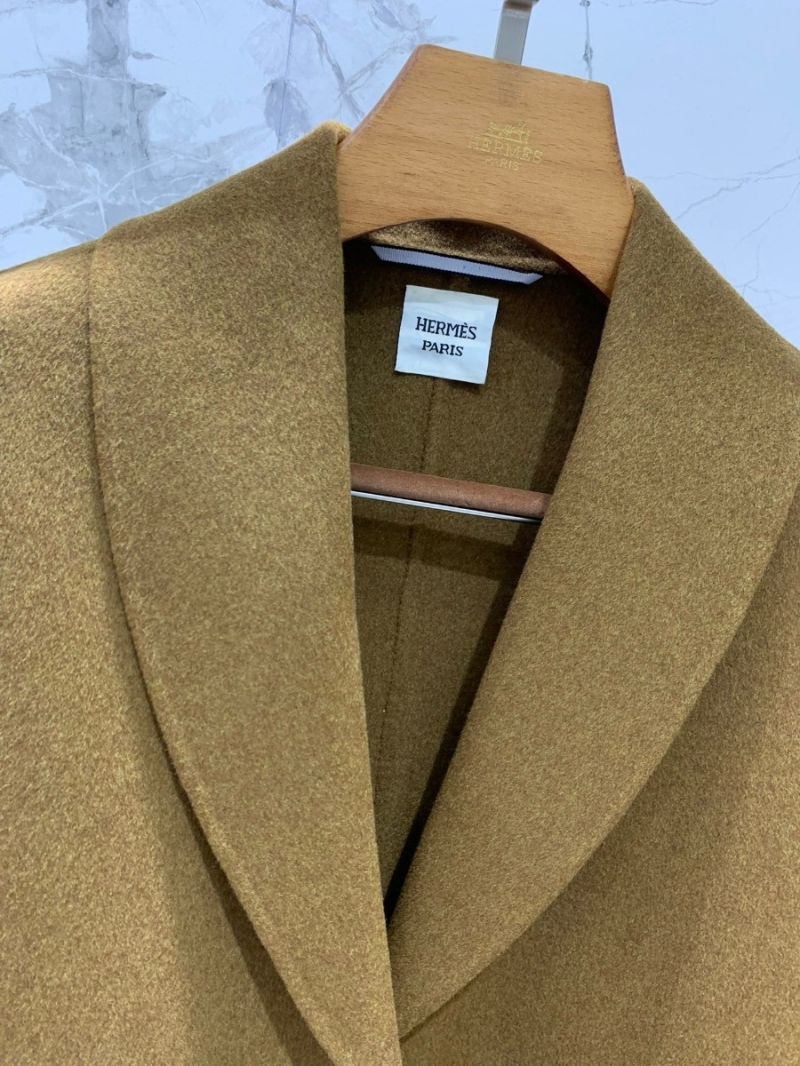 Hermes Cashmere Coat with Tie Belt - Short Style 2023 Collection Brown