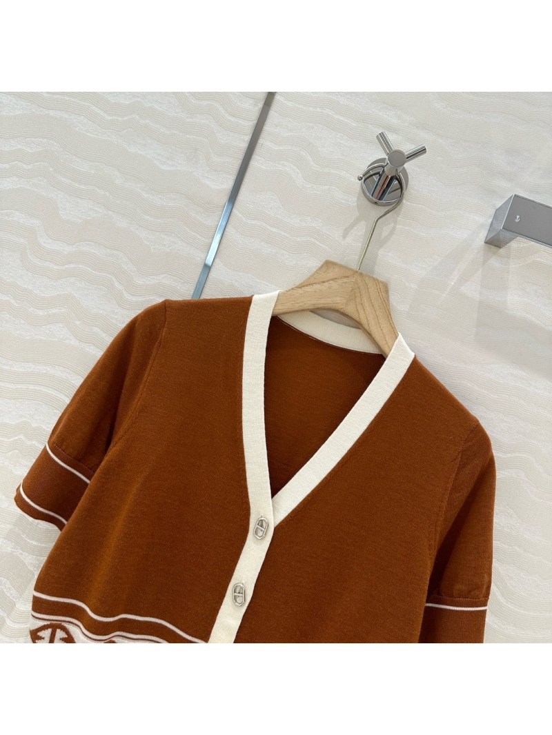 Hermes H-Motif V-Neck Wool Short-Sleeve Cardigan Khaki – 2025 Spring/Summer Collection