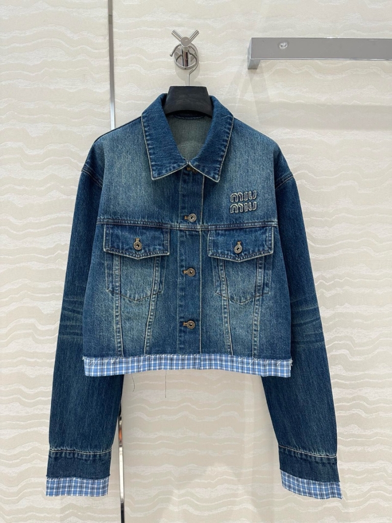Miu Miu 25FW Washed Denim Cropped Jacket with Contrast Layer
