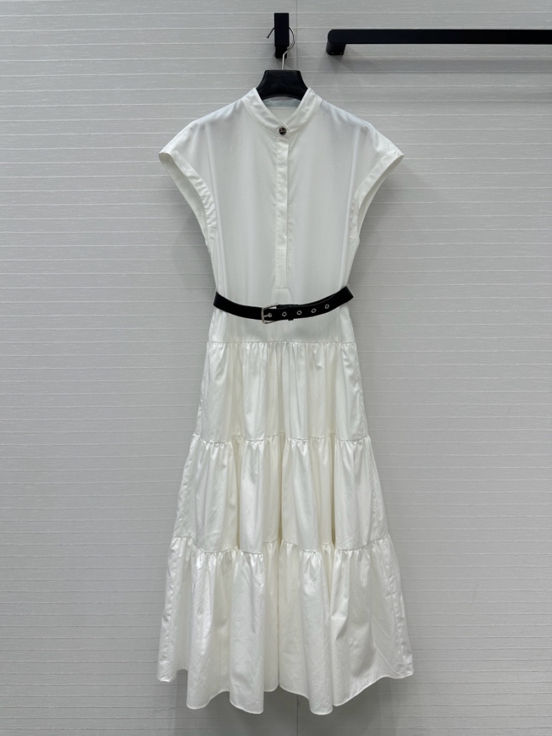 Max Mara 25SS French Romantic Sleeveless Tiered Dress White